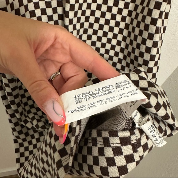 ZARA Brown White Checkered Mock Neck Midi Dress Sleeveless Size Small Women’s - Picture 8 of 8